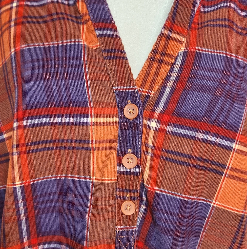 Garnet Hill Feather Wale Cord 3/4 Sleeve Dress Plaid Size XL - Picture 5 of 9